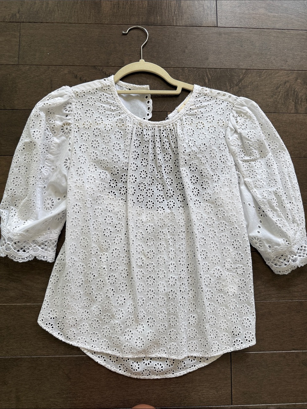 Maje White Eyelet Puff-Sleeve Blouse